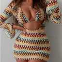 SHENHE Women's 3 Piece Striped Swimsuits Crochet Triangle String Bikini Set with Cover Up Dress (M)