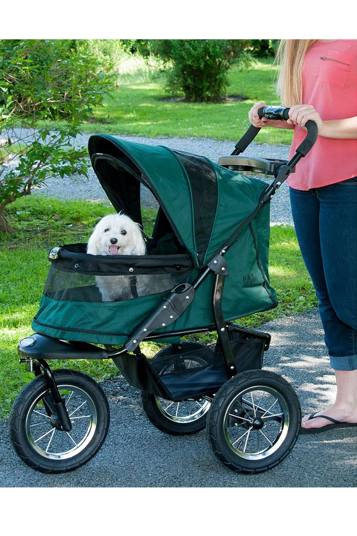 Pet Gear No-Zip Jogger Pet Stroller for Cats/Dogs, Zipperless Entry, Airless Tires, Easy One-Hand Fold, Cup Holder + Storage Basket, Hunter