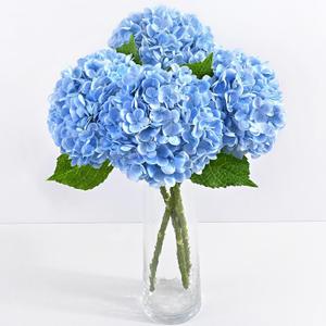 4 Pcs Real Touch Hydrangea Artificial Flowers, 21" Blue Full Faux Hydrangea Flowers Latex Fake Flowers for Home Decor Party Floral Arrangements Wedding Bouquets Centerpieces Outdoor Decor