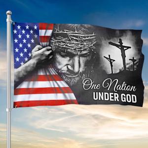 FLAGWIX 3x5 Patriotic American Flags for Outside, One Nation Under God American Jesus Flag - Double Sided, Heavy Duty Canvas, Fade Resistant - Home Decor Indoor, Outdoor Decor Flag with Grommets