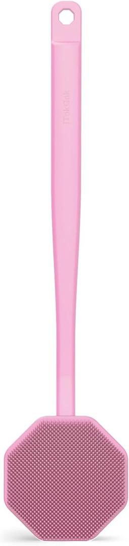 iTokGoK Silver-Infused Silicone Back Scrubber with Long Handle Back Brush for Shower,Back Brush Long Handle for Men and Women,Ergonomic No-Slip Handle, Long-Lasting (Pink)