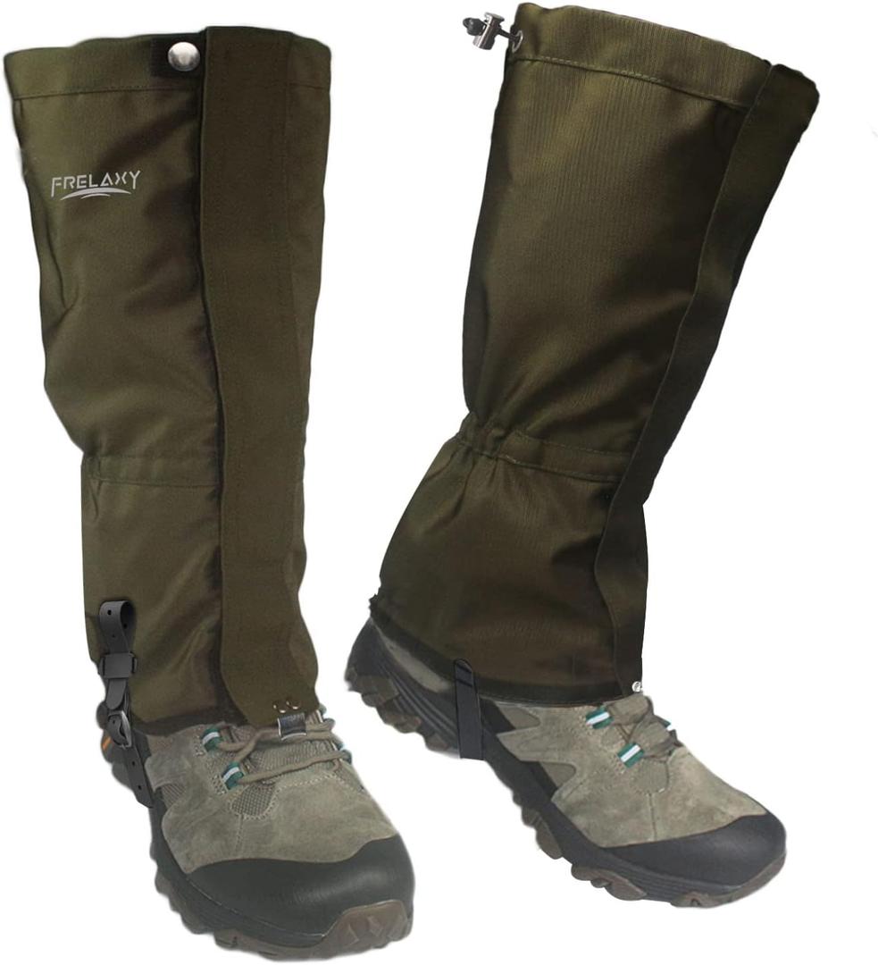 Frelaxy Ultra High-Performance Hunting Gaiters, 100% Waterproof Hiking Leg Gaiters with Upgraded Rubber Foot Strap, Adjustable Snow Boot (Olive Green, M)