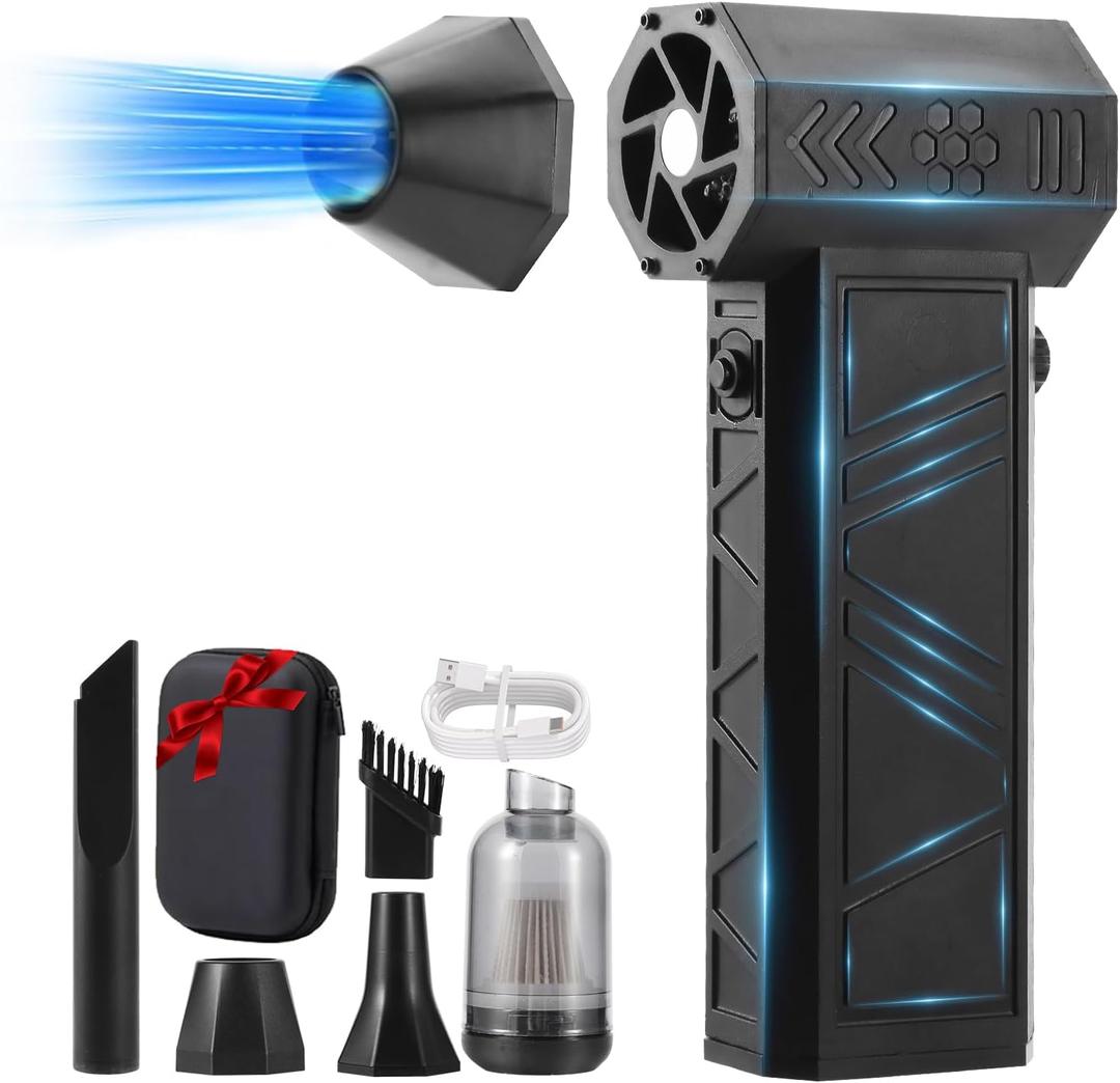 Electric Compressed Air Duster - 20,0000 RPM Rechargeable Cordless Turbo Blower, Portable Air Blower Gun for Cars, PC, Keyboard, Home & Outdoor Dust Cleaning (Replaces Compressed Air Cans)