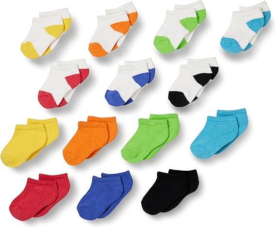 Amazon Essentials Unisex Kids and Toddlers' Cotton Low Cut Cushioned Sock, 14 Pairs, Size 1.5-8