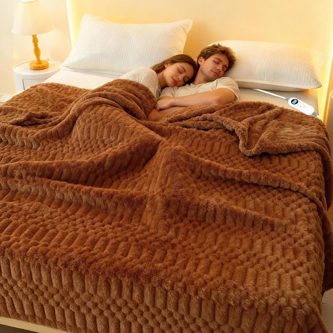 Heated Blanket Full Flannel Blanket, 72"x84"Electric Heating Blanket with ETL & FCC & 12 Heating Levels & Auto Shut OffMachine WashableBrown