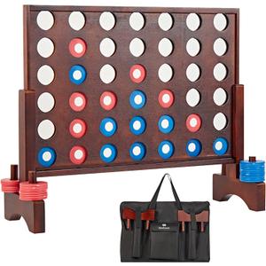 Giant Wooden 4 in A Row Game - Fun Indoor and Outdoor Board Games for Teens, Includes 42 Pcs Dics and Carrying Bag