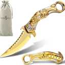 Pocket Knife for Men, Cool Folding Knife With 3D Golden Dragon Relief, Great Gift Edc Knife For Men Outdoor Survival Camping Hiking Hunting