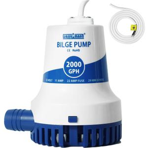 WASSERMANN 2000GPH Prime Bilge Pump 12V, Upgraded Heavy-Duty Marine Submersible Bilge Water Pumps for Boats with Long Power Cord and Anti-Airlock Protection for Continuous Reliable Operation