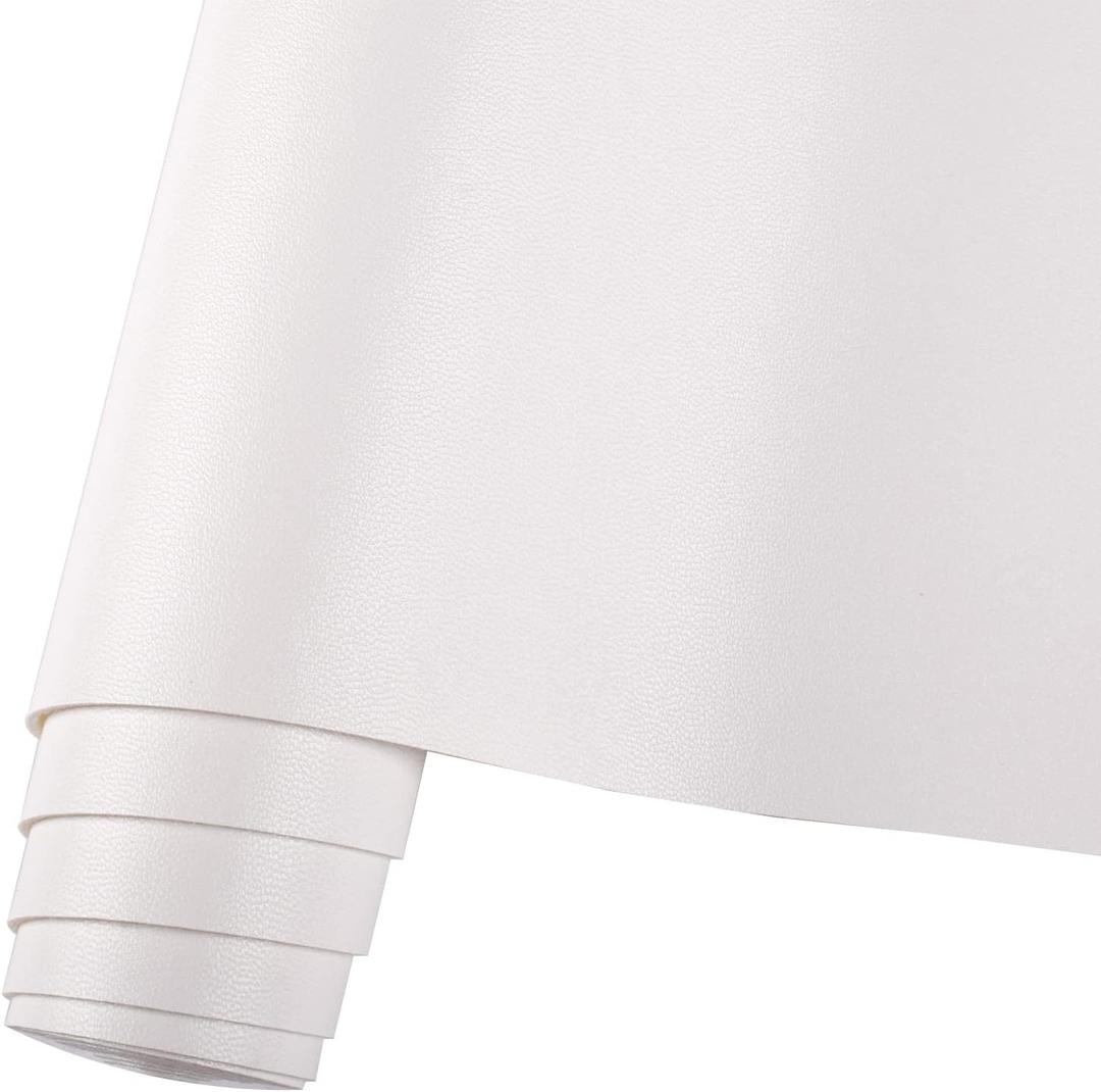 Smooth Solid Color White Faux Leather 12"X53"(30cmX135cm),Faux Leather Sheets Roll Very Suitable for Making Crafts, Leather Earrings, Bows,Sewing (White)