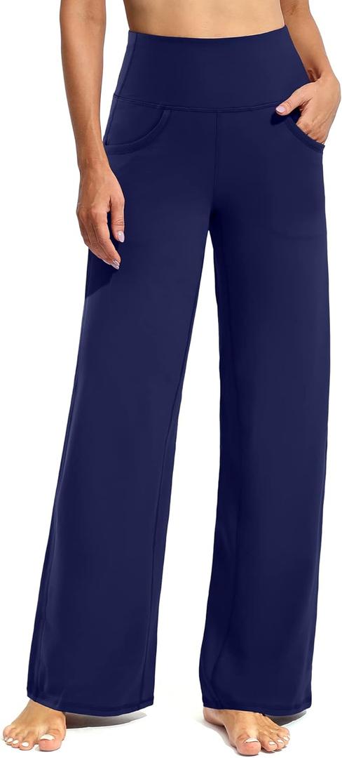 Promover Wide Leg Pants Woman Yoga Pants with Pockets Stretch Loose Casual Lounge Sweatpants Petite/Regular/Tall (Medium, Royal Blue)