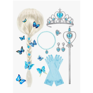 Sumind Princess Dress up Wig with Butterfly Princess Gloves Braid Pin Crown Wand Necklaces Rings Earrings for Halloween Party