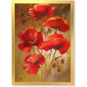 Red Blossoming Poppies IV  Traditional Framed Canvas Wall Art Print, Classic Floral Artwork, 30x40