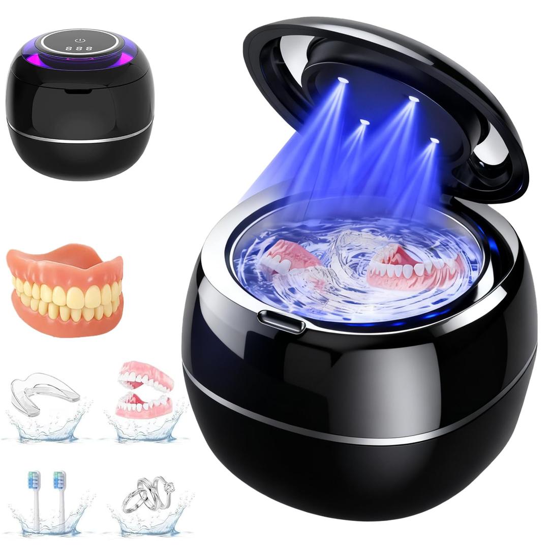 Ultrasonic Retainer Cleaner, Denture Dome 45khz Dental Pod Cleaner, UV Dental Retainer Cleaner Machine with Digital Timer for Night Guards, Braces, Aligner, Toothbrush, Jewelry and More