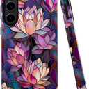 Case for Samsung Galaxy S23,Lotus Pink Flower Phone Case Drop Resistant Glossy 2 in 1 Solid Dual-Layer Cover for Girl Women