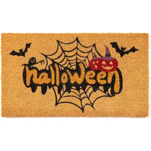 Halloween Welcome Door Mat - 30"x17" Spider Web Coir Front Doormat with Anti-Slip PVC Backing, Indoor Outdoor Mats for Entryway, Porch, Durable Coconut Fiber Mat, Natural Home Decor