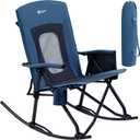PORTAL Oversized Folding Rocking Camping Chair Portable Outdoor Rocker with High Back Hard Armrests Carry Bag, Supports 400 lbs, Mesh Back (M-blue)