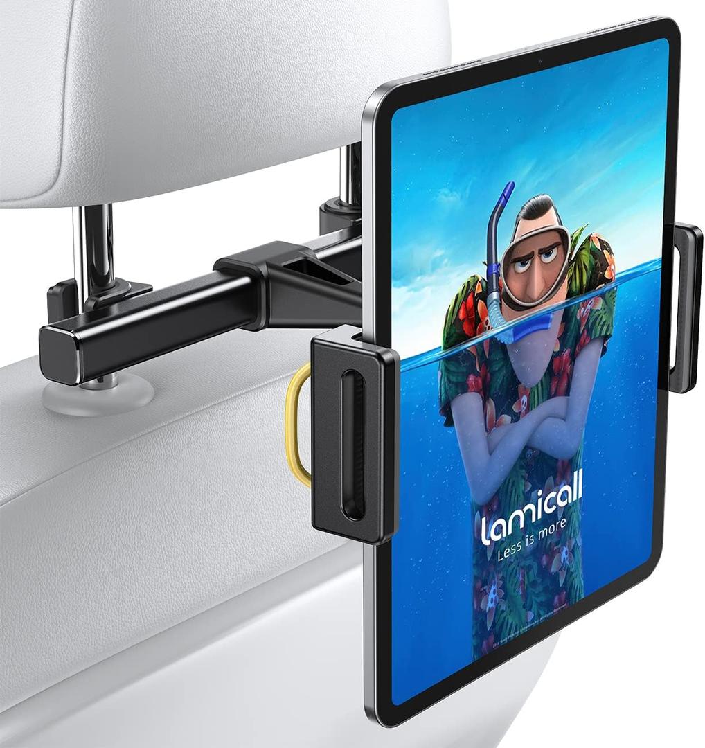 Lamicall Car Tablet Headrest Holder - Car Back Seat Headrest Tablet Mount Stand for Kids, Road Trip Essentials Accessories Gifts, for 2025 iPad Pro 11/13" Air Mini, iPhone, Galaxy Tab, 4.7-13" Devices (Black)