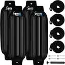 4.5/5.5/6.5/8.5/10/16 inch Boat Fenders 4 Pack,Ribbed Twin Eyes Vinyl Boat Bumpers Fenders,Boat Bumpers for Docking Come with Ropes Needles and Pump to Inflate (Black)