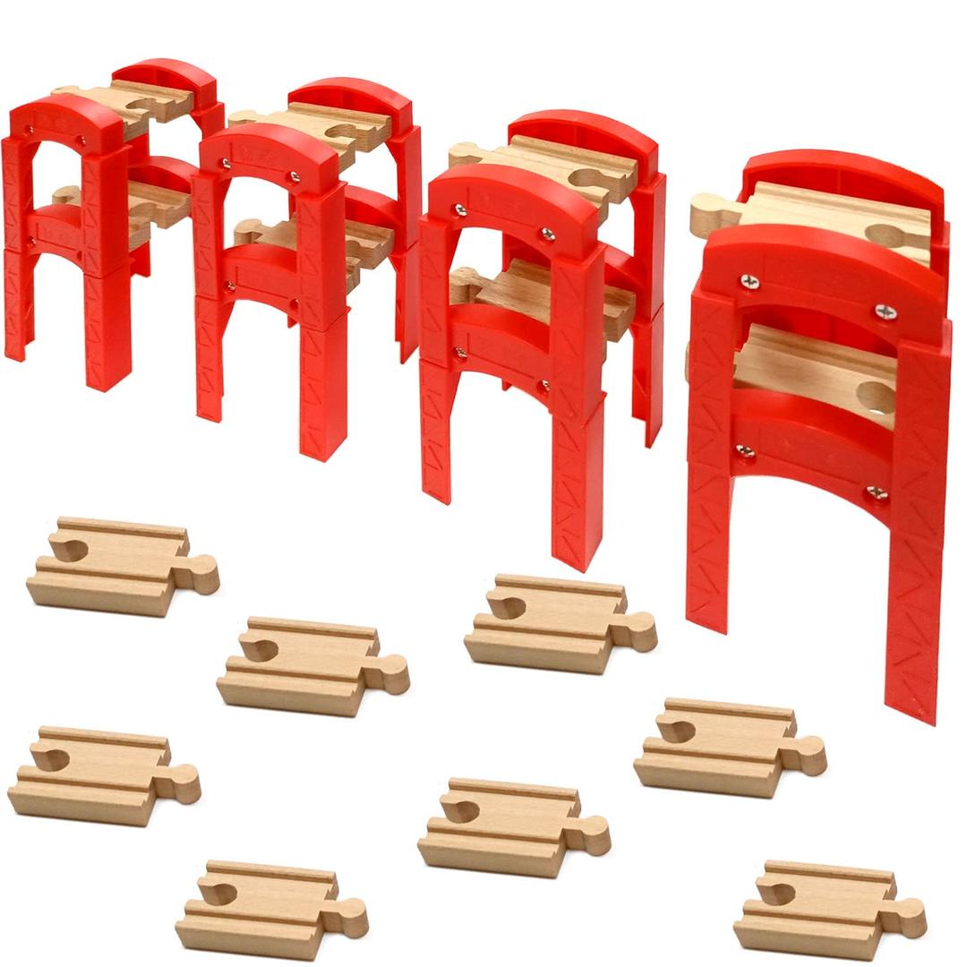 Wooden Train Bridges, Bridge Support, Wooden Train Track Accessories, Train Tracks Compatible with All Major Brands, Wood Toys for Girls & Boys