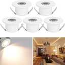 5 Pack 1W Mini LED Recessed Lighting, 1 Inch Recessed LED Lights with Driver Power Supply, AC 110V Under Cabinet Lighting Under Cabinet Lights 120LM 3000K Warm White