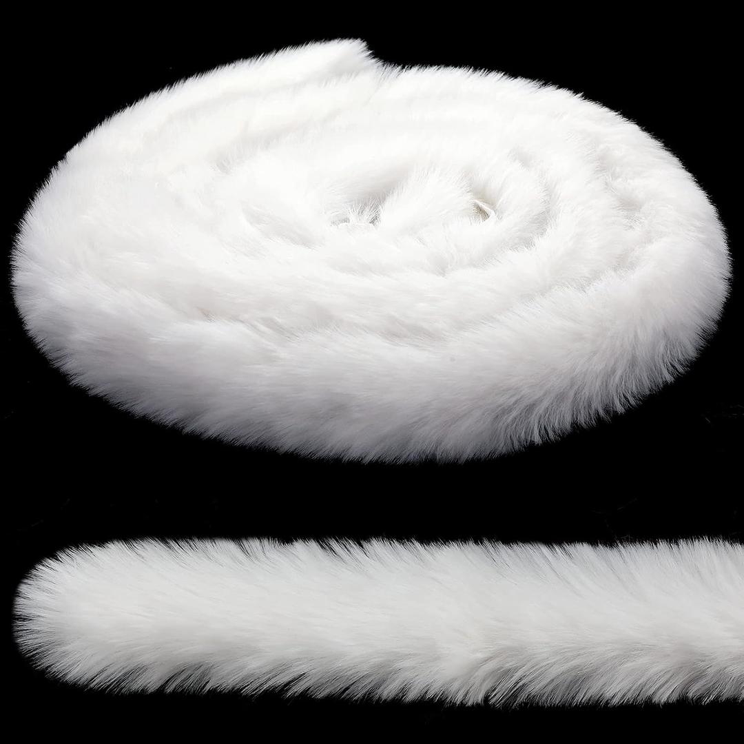 WILLBOND White Faux Fur Trim Ribbon Christmas Trimming Furry Ribbon Fur Garland Trim for Christmas Tree Garlands Party Decors Holiday Santa Costume DIY(1.97 Inch x 29.5 Feet)