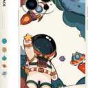 for iPhone 13 Pro Case Flower Butterfly Cute Astronaut Design Phone Cover Soft Microfiber Lining Slim Liquid Silicone Phone Case 13 Pro-Astronaut White