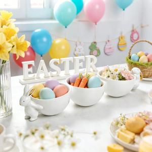 Newman House Studio Decorative Bunny Candy Dish Bowl - Home Decor Ceramic Candy Dish/Nut Dish Three Bowls Snack Bowls Easter Tabletop Decoration Home Dcor 13.75 * 4 * 3 Inch