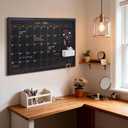 TOWON Magnetic Chalkboard Calendar 36x24 in, Black Wood Frame, Monthly | Wall planner and organizer with 4 white chalk pencils, color chalk set, hook magnet, cloth and removable tray