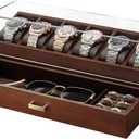 KAMIER High End Wooden Watch Box with 6 Slots & Glass Lid - 2-Layer Jewelry Organizer for Men - Watch Display Case, Ideal Business Gift for Watch Enthusiasts with Gift Box, Walnut