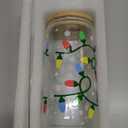 Joyseller Christmas Gifts, 18oz Color Changing Christmas Lights Iced Coffee Can Glass, X-mas Glass Cup with Lid and Straw, Holiday Tumbler