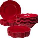 ZAROCRUS Christmas Red 18 Piece Beaded Melamine Dinnerware Sets, Service for 6, Lightweight Unbreakable, BPA Free With Scalloped rim Plates and Bowls Sets, Dishwasher Safe, Indoor and Outdoor Use