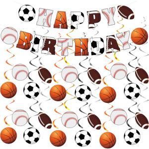 26 PCS Sports Themed Party Decorations Sports Banner Sport Hanging Swirls Happy Birthday Hanging Decorations for Sport Birthday Party Supplies