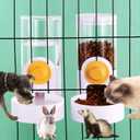 Hanging Automatic Food and Water Dispenser Set - Gravity Rabbit Feeder, Cage Cat Food Bowl for Bunny, Chinchilla, Guinea Pig, Hedgehog, Ferret (White)