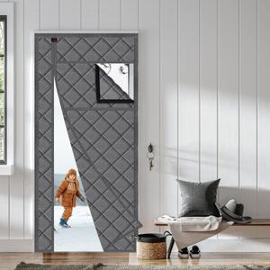 WochiTV Detachable Window Magnetic Thermal Insulated Door Curtain Fits Door Size 38" x 80", Waterproof Cloth, Polyester Fiber Filling, Weatherproof, Windproof, Reduce Noise, Side Opening, Gray