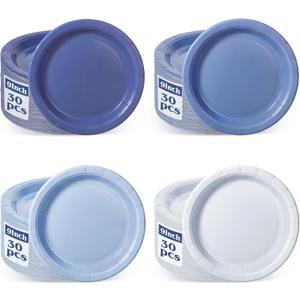 120 Pcs Dusty Blue Paper Plates,Boy Baby Shower Plate Set 9 inch Gradient Blue Birthday Cake Plates Dessert Plate for Birthday, Baby Shower, Tea Party