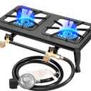 Vivicreate Cast Iron Propane Gas Stove Double Burner Heavy Duty Portable Removable Outdoor Cooker 200LB Support High Heat for Camping BBQ Fogon de Gas Estufa de Gas Portatil Parrillas de Gas