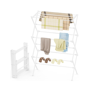 Drying Rack Clothing, 3-Tier Clothes Drying Rack Foldable, Antirust Laundry Drying Rack Collapsible Use for Indoor & Outdoor, 11.8" D x 34.6" W x 35.4" H, White 