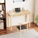 Solid Wood Desk with Drawers - 39" Narrow Desks for Small Spaces, Mid Century Modern Desks, Small Wooden Vintage Computer Writing Desk, Study Table for Home Office Bedroom, Natural, 39.4*15.7*29.5 Inch