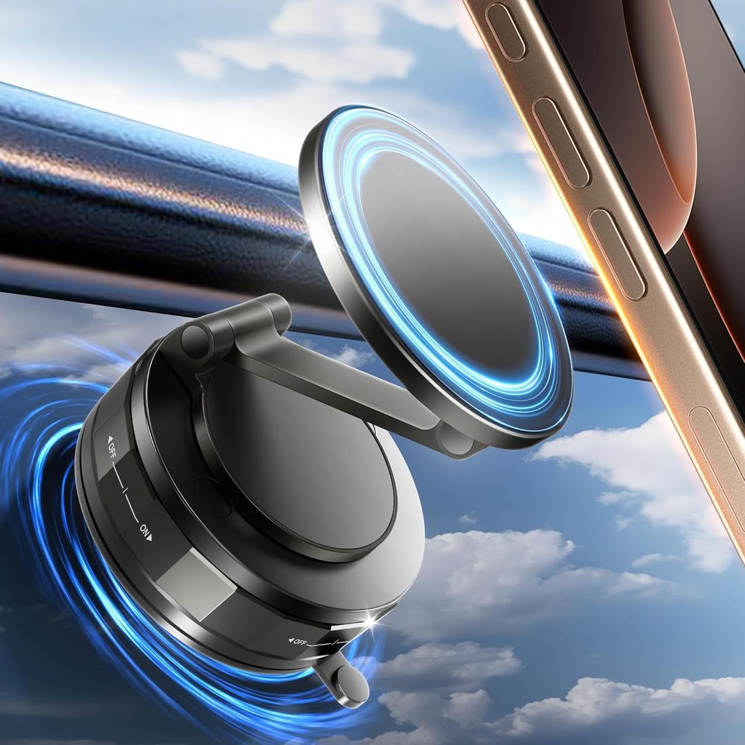 Phone Holder for Car Suction Cup Phone Mount Mag-safe 360 Rotatable Lock[89+LBS Strongest Suction 2800gf Magnetic]Foldable Vacuum Magnetic Phone Stand for iPhone 17 Pro Max/Air/16/Gym/Bathroom Mirror