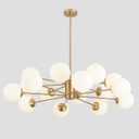 KCO Lighting Brushed Brass Chandelier Mid Century Modern Sputnik Chandelier Light Fixture Globe Flush Mount Ceiling Light Milk Glass Chandelier Gold Kitchen Island Lighting Fixture, 16-light