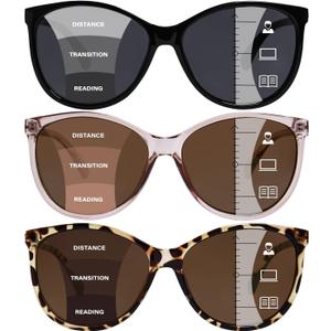 YUKANG 3 Packs Progressive Multifocal Sunglasses for Women Men, Multifocus Sun Readers Outdoor Reading Sunglasses Women's with UV400 TBLBrown 1.5