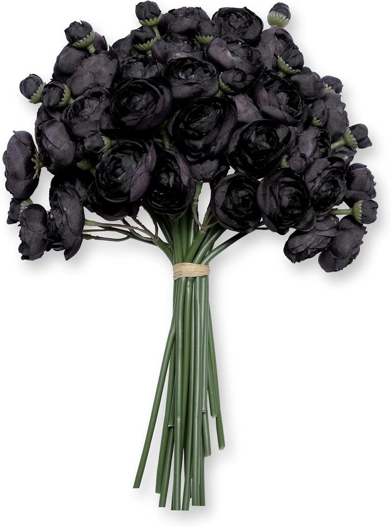Artificial Silk Ranunculus Flowers, 18 Pcs Real Touch for Home, Garden, Wedding, Party & Festival Decorations, DIY Flower Arrangements, Black