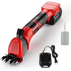 Sheep Shears, 20V Horse Clippers Cordless, with 4.0Ah Batteries Brushless Clippers, Heavy Duty Electric Shears, Horse Grooming Kit for Thick Coat Red