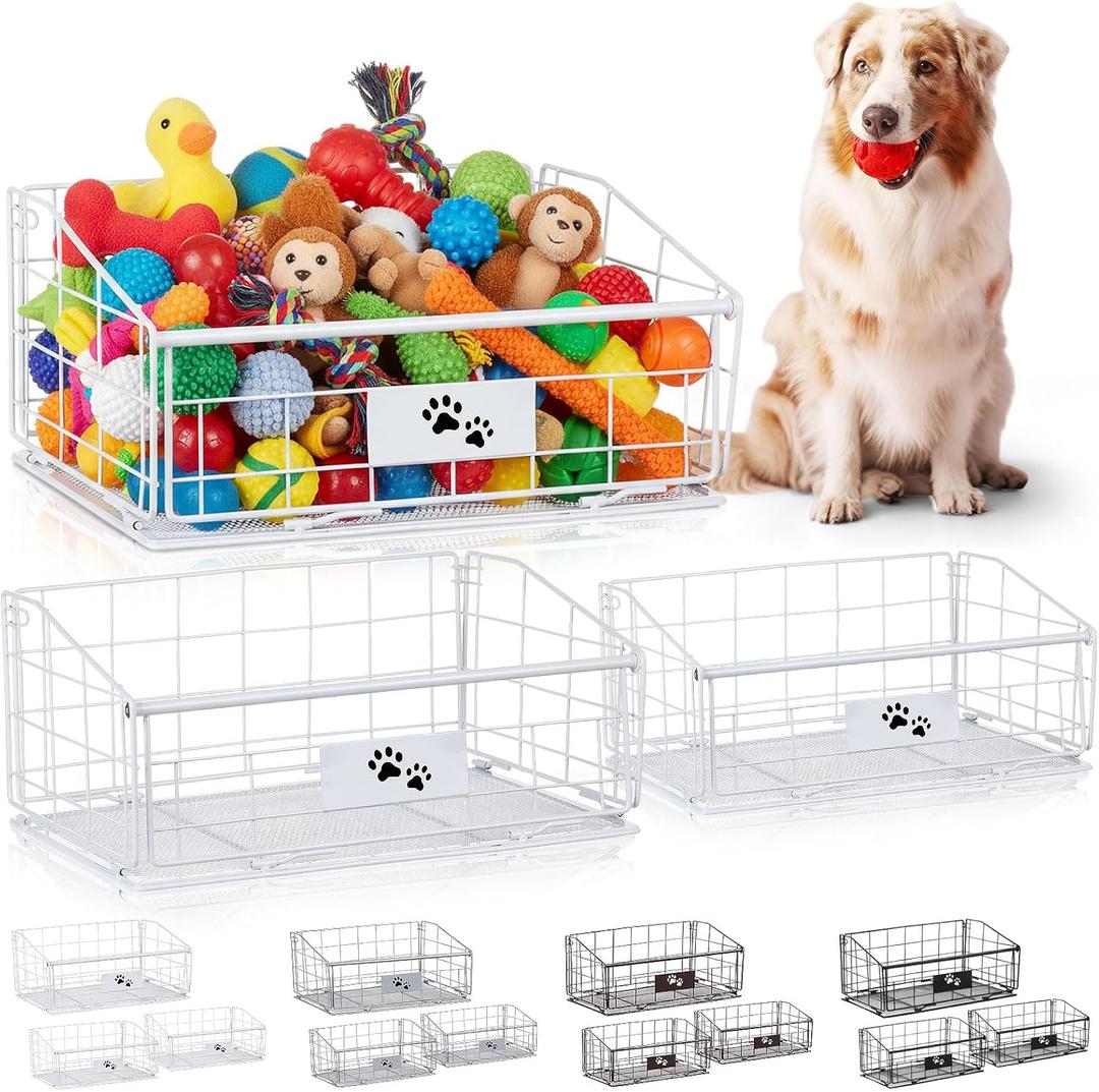 Mimorou 3 Pack Metal Dog Toy Baskets Multi-sized Foldable Dog Toy Bins Box Storage Container Organizer for Living Room Area Decorative Pet Accessories Coat Clothing Storage Holder Baskets(White)