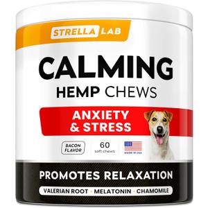 Advanced Calming Chews for Dogs - Hemp Chews and Melatonin - Anxiety Relief - Sleep Aid - Relaxing Treats - Stress Relief During Fireworks, Storms, Thunder, Barking - Made in USA - Bacon - 60ct Advanced Calming Chews for Dogs - Hemp Chews and Melatonin - Anxiety Relief - Sleep Aid - Relaxing Treats - Stress Relief During Fireworks, Storms, Thunder, Barking - Made in USA - Bacon - 60ct