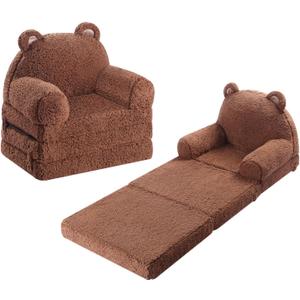 MOMCAYWEX Kids Sofa, Sherpa Couch with Tri-Layer Foam Cushions, Comfy Seating for Kids Age 18 Months and Up, Brown (Small)