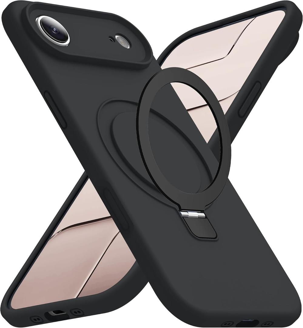 Compatible with iPhone 17 Air Case with Magnetic Invisible Stand Compatible with Mag-Safe Military Drop Tested Shockproof Silicone iPhone 17 Air Phone Cases for Women Men 6.6"Black