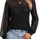 siliteelon Blouses for Women Dressy Casual Lace Long Sleeve Shirts Waffle Knit Tops Spring 2026 Trendy Boho Tops (Black, M)