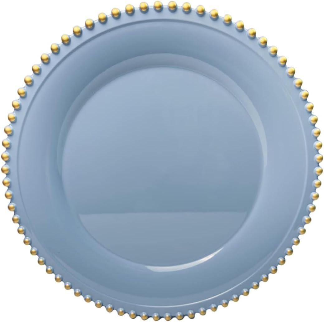 Blue Beaded Charger Plates, 13 Inch Plastic Round Chargers for Dinner Plates, Party, Wedding, Birthday.Set of 6