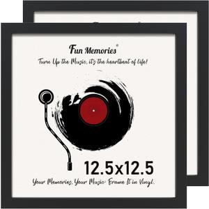 Fun Memories Black 12.5 x 12.5 Vinyl Record Frame for Wall Display, 2 Pack